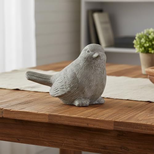 Sitting Bird Cement Figurine, Gray Concrete-Style Finish, 7.5 Inch | Nature-Inspired Bird Sculpture With A Gray Concrete-Style Finish