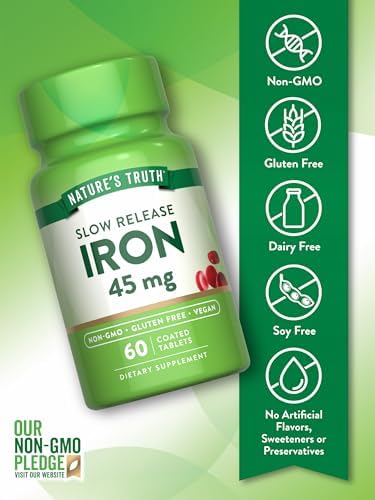 Nature's Truth Iron Supplement | 45 mg | 60 Pills | Ferrous Sulfate | Non-GMO & Gluten Free Vitamin for Men and Women