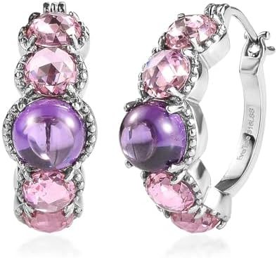 Amethyst Color and Pink Cubic ZirconiaEarrings in Stainless Steel