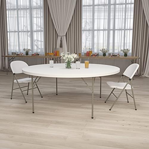 Flash Furniture 6 ft Plastic Round Folding Table, Granite White | Durable Construction, Commercial Use