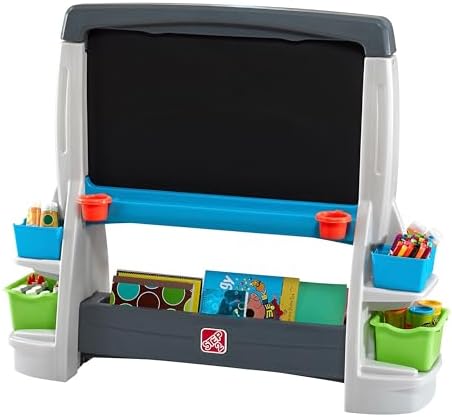 Step2 Jumbo Art Easel, Kids Art Activity Table, Double-Sided Dry Erase and Chalkboard, Storage Bins and Trays