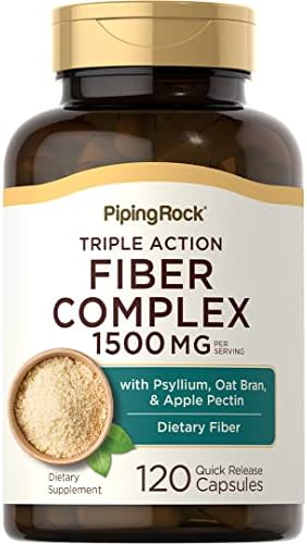 Piping Rock Fiber Complex Supplement | 1500mg | 120 Capsules | Triple Action Pills | with Psyllium, Oat Bran, and Apple Pectin | Non-GMO