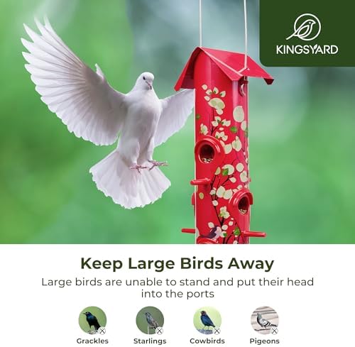 Kingsyard Metal Bird Feeders for Outdoors Hanging, Tube Bird Feeder | 14 in, 6 Feeding Ports, drainage holes, 2 lbs Seed Capacity, Weatherproof, Stays Dry & Fresh, Easy to Clean & Refill, Yellow