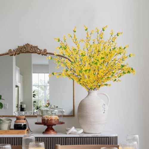 6Pcs Yellow Artificial Flowers 25.5in Long Stem Forsythia Branches