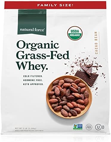 Natural Force Grass Fed Organic Whey Protein Powder – Non GMO Verified, Humane Certified & Lab Tested for Toxins – Real Vanilla Flavor – Keto Friendly, Low Carb, and Kosher - 16 Ounce A2 Protein