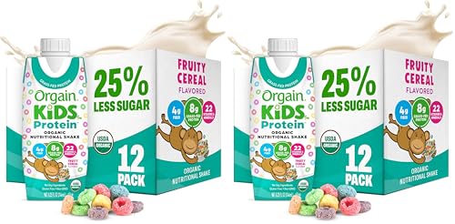 Orgain Organic Kids Dairy 8g Protein Shake, Chocolate, 8.25 oz, 12pk | Nutritional drink, grass-fed protein, 22 vitamins & minerals, 3g fiber, non-GMO, no soy, healthy snack for picky eaters