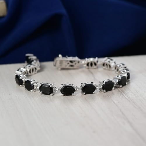 California Black Jade 14.35 ctw Classic Link Bracelet Platinum Plated 7.25" | Birthday, Gifts