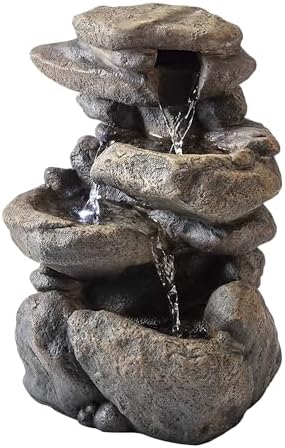 Alpine Corporation 13" Tall Indoor Tabletop Water Fountain, 4 Tier Cascading Water Feature with LED Lights for Home, Office, Living Room, or Zen Decor, Gray