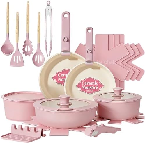 Umite Chef Non Stick Pots and Pans Set, 21 Pcs Ceramic Kitchen Cookware Set with Detachable Handle, Nonstick Healthy Induction Cookware, Dishwasher RV Cookware Set, Oven Safe, Stackable, Sage Green