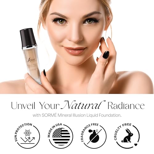 SORMÉ Mineral Illusion Fragrance & Oil Free Liquid Foundation with Non-Chemical Sunscreen, Mineral Formula, Hydrating with Shea Butter, Antioxidants Vitamins A, C, E, Medium Coverage for Smooth - 25ml