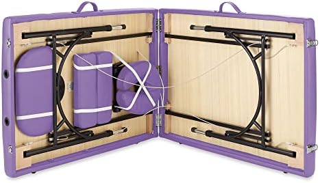 Saloniture Professional Portable Lightweight Bi-Fold Massage Table with Aluminum Legs - Includes Headrest, Face Cradle