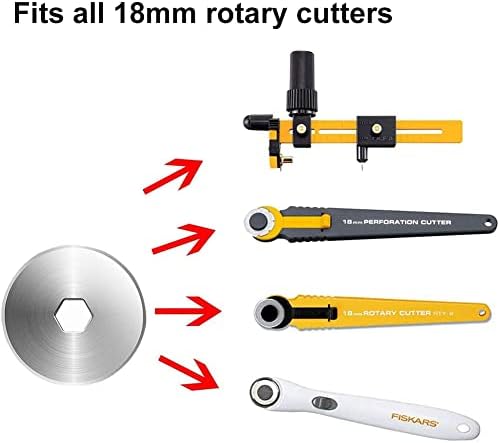 18mm Rotary Cutter Blades 10 Pack, Fits OLFA Rotary Circle Cutter Replacement for Quilting Scrapbooking Sewing Arts&Crafts, Sharp and Durable (18MM)