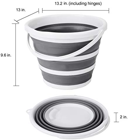 Eurow Indoor and Outdoor Collapsible Bucket with Handle, 10 Liters, 2.6 Gallons, Gray and White