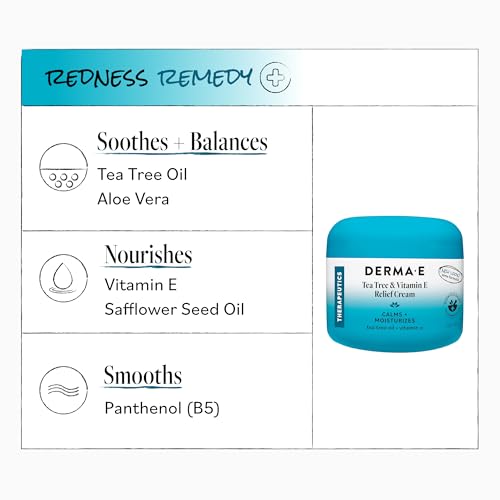 Derma E Tea Tree and Vitamin E Relief Cream – Deeply Moisturizing Tea Tree Lotion – Vitamin E Cream Soothes, Calms and Nourishes Dry, Irritated Skin, 4 oz