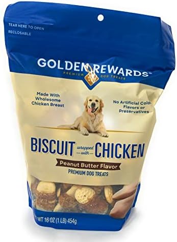 Golden Rewards Peanut Butter Flavored Biscuits Wrapped with Chicken, for Dogs, Made with Real Chicken Breast, 16 Oz