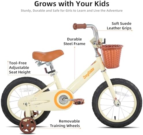 JOYSTAR 12-16" Vintage Kids Bike Ages 2-7Y, Training Wheels/Basket