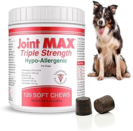 Triple Strength Hypo-Allergenic Soft Chews for Dogs - Hip and Joint Support Supplement with Glucosamine, Chondroitin, & MSM - Made in The USA - 120 Soft Chews