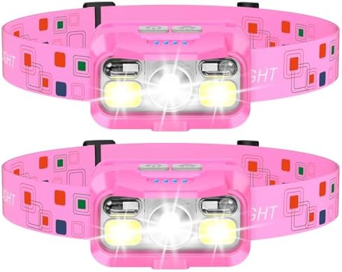 LHKNL Headlamp Rechargeable, Lumen Super Bright Motion Sensor Head Lamp Flashlight, 2-Pack Waterproof LED Headlight with White Red Light