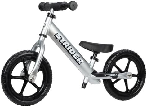 Strider 12 Pro, Aluminum Balance Bike for Kids Aged 1–5 Years, Silver | No-Pedal Pro Balance Bike, Ultralight Aluminum Frame, Adjustable Seat, Never-Flat Foam Rubber Tires, Easy Assembly