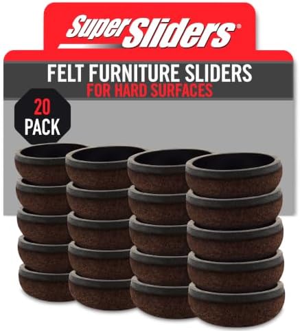 Super Sliders 1" Round Formed Secure Reusable Felt Furniture Sliders for Hard Surfaces, Noise-Reducing Adhesive Furniture Moving Pads, Fits 1" Legs
