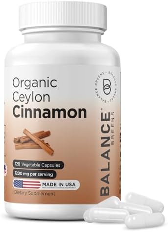 Balancebreens Certified Organic Ceylon Cinnamon 1200mg Supplement - 120 Veg Capsules - Heart