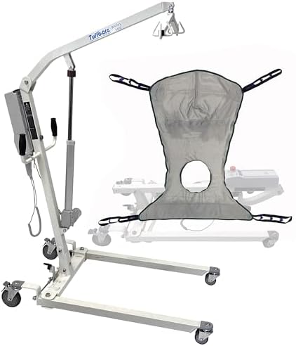 Electric Patient Lift - Rhino Lift with Manual Low Base - with Universal Divided Leg Sling(Large), 450 lb. Weight Capacity.