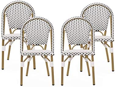 Christopher Knight Home Philomena Outdoor French Bistro Chair (Set of 4), Black + White + Bamboo Print Finish