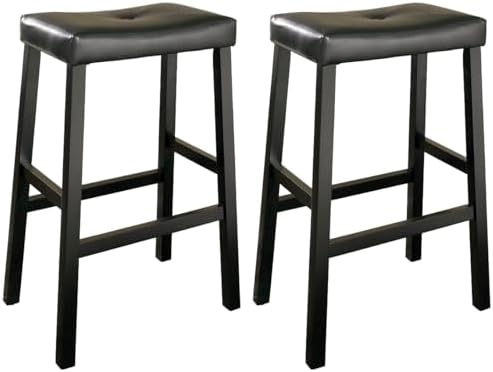 Crosley Furniture Upholstered Saddle Seat Counter Height Bar Stools Set of 2, Black, 24-inch