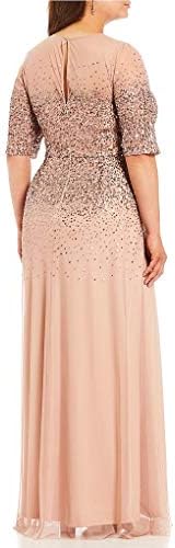 Adrianna Papell Women's Beaded Illusion Dress | Long Sequin Evening Dress with Fitted Bodice & Tulle Skirt Overlay