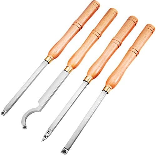 VEVOR Wood Turning Tools 4PC Set, Carbide Lathe Tools with Diamond, Round, Square Cutters, Comfortable Grip Handles for DIY Hobbyists