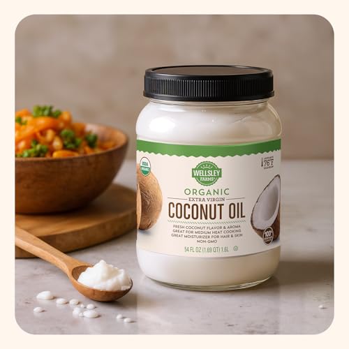 Wellsley Farms Organic Extra Virgin Coconut Oil - Unrefined, 100% Pure & Natural - Vegan, Non-GMO