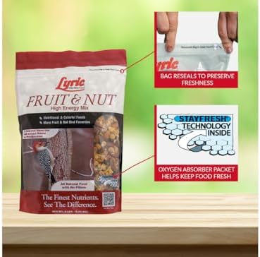 Lyric Fruit and Nut Wild Bird Seed - High Energy Wild Bird Food Mix - Attracts Woodpeckers, Chickadees & Other Songbirds -5 lb. Bag | Attracts Woodpeckers, Chickadees and other songbirds