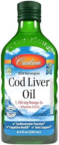 Carlson Cod Liver Oil, 1100 mg, Omega-3s, Lemon, 500 mL (16.9 Fl Oz) | plus Vitamins A and D3; Wild Caught Norwegian Arctic Cod Liver Oil; Sustainably Sourced Nordic Fish Oil Liquid