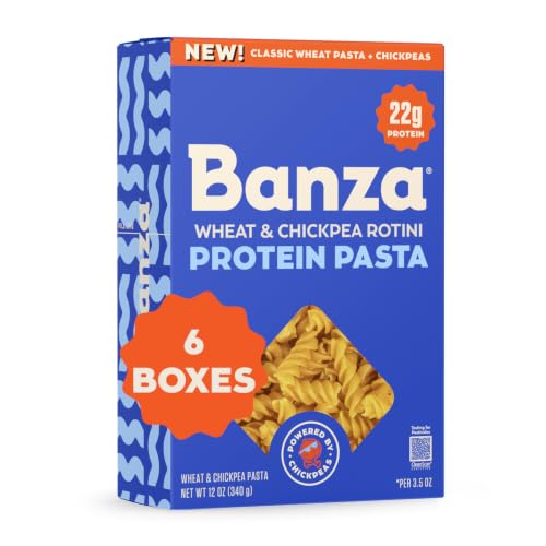 Banza Rotini Protein Pasta Made from Wheat + Chickpeas - 6-Pack, 12 oz Box - High Protein 22g, Classic Taste & Texture, Non-GMO, Kosher, Plant-Based