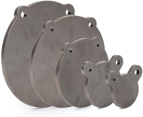 Set of 5, 3/8" AR500 Steel Gong Shooting Targets, Laser-Cut Raw Steel 3" 4" 6" 8" 10" Dia. Swing Paddles, Gong Shooting Target with Instant Feedback