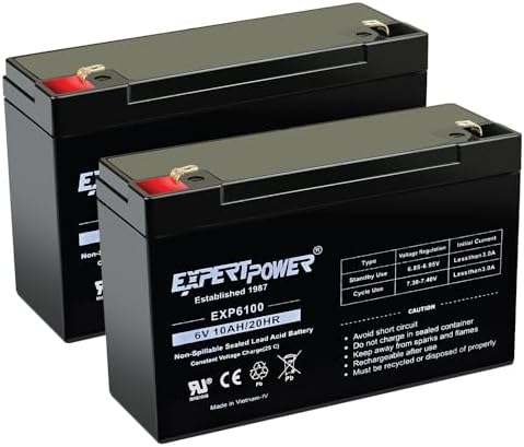 ExpertPower EXP6100 6V 10Ah - (2 Pack) SLA AGM 6V Battery for Emergency Light, Deer Feeder, Solar Storage, Electric Scooters
