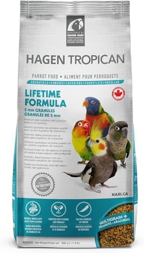HARI Tropican Bird Food, Maintenance Parrot Granules 2 mm, 1.8 lb Bag | Hagen Parrot Food with Peanuts & Sunflower Seeds, Lifetime Formula