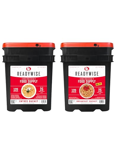 ReadyWise Emergency Food Supply - 360 Servings, 3 Buckets, Freeze Dried & Dehydrated Package of Long Term Meals, Survival Kit for Camping, Prepper Food Storage Supplies, up to 25 Year Shelf Life