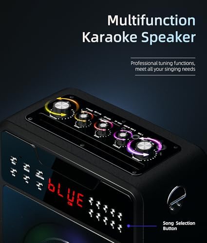 Karaoke Machine for Adults, Portable Bluetooth Speaker with 2 Wireless Microphones and Lights Show, Karaoke Speaker with Bass & Treble, Supports for TWS,USB,FM,REC,AUX in,TF Card for Party/Meeting