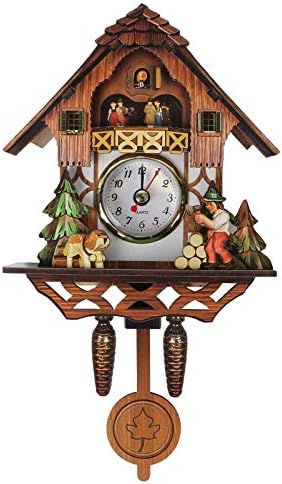 Vosarea Wooden Wall Clock,Small Clock Decor,Cuckoo Shaped Clock Antique Pendulum for Home Kids Room Bedroom Decor