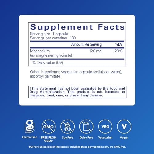 Pure Encapsulations Magnesium (Glycinate) - Supplement to Support Stress Relief, Sleep, Heart Health, Nerves, Muscles, and Metabolism* - with Magnesium Glycinate - 360 Capsules | Supplement to Support Stress Relief, Sleep, Heart Health, Nerves, Muscles,…