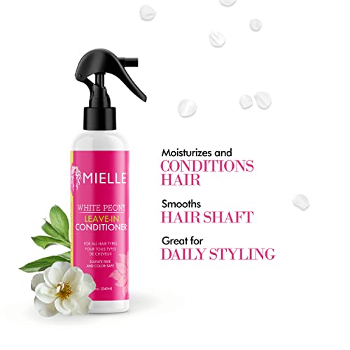 Mielle Organics White Peony Leave-In Conditioner Spray - Ultra-Moisturizing Detangler for Curly & Natural Hair - Frizz Control & Moisture Seal