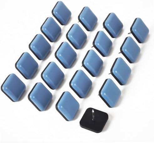 Teflon Furniture Sliders, 20pcs 1inch Square Furniture Glides with Nail for Carpet Tile Hardwood (Grayish Blue)