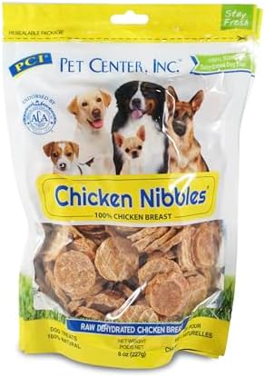 PCI Pet Center Inc. - Chicken Nibbles Dog Treat – 100% Real Raw Dehydrated Chicken Breast Bites for Small, Medium & Large Dogs - 8oz Bag