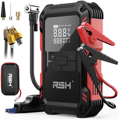 RSH Car Jump Starter with Air Compressor 4000A Peak Battery Jump Starter 14.8V, 150PSI Inflator Auto Booster 15000mAh Jump Box (up to 10L Gas