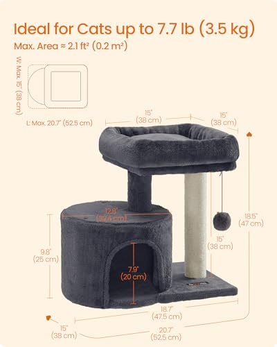 Feandrea Cat Tree, 18.5-in Small Cat Tower, Cute Kittens Condo, Smoky Gray