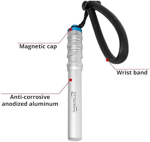 Scuba Dive Rattle with Magnet - 6.7" Aluminum (Silver) | Diving Noise Maker, Underwater Shaker, Magnetic Mute, PVC Wrist Band & Lanyard
