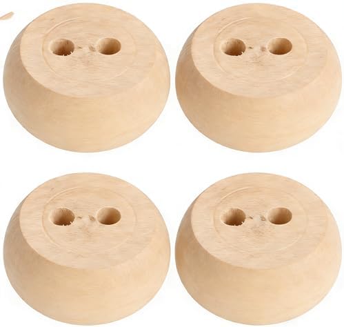 Pack of 4 Walnut Furniture Legs Round Bun Feet 2" Tall Wood Sofa Legs Replacement Legs for Cabinet Couch Chair Dresser