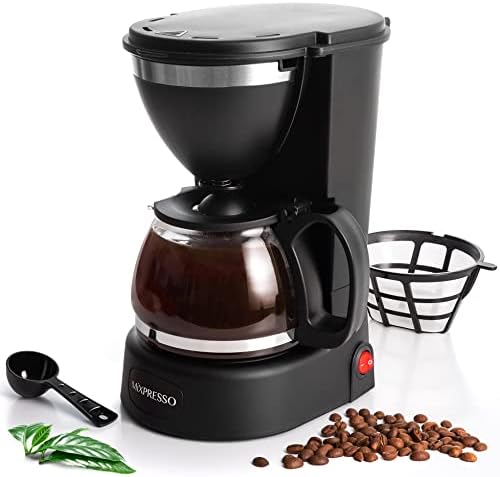 Mixpresso 5 Cup Drip Coffee Maker, Coffee Pot with Reusable Filter, Black | Glass Carafe Coffee Machine with Auto-Off, Anti-Drip, Water Window and Easy On/Off Switch for Convenient Everyday Brewing