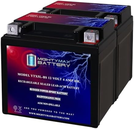 Mighty Max Battery YTX5L-BS -12 Volt 4 AH, 80 CCA, Rechargeable Maintenance Free SLA AGM Motorcycle Battery